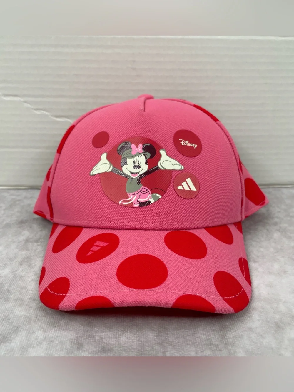 Disney Minnie Mouse Adidas Snap Back Hat Cap Children OSFM Pink Red Polka Dot